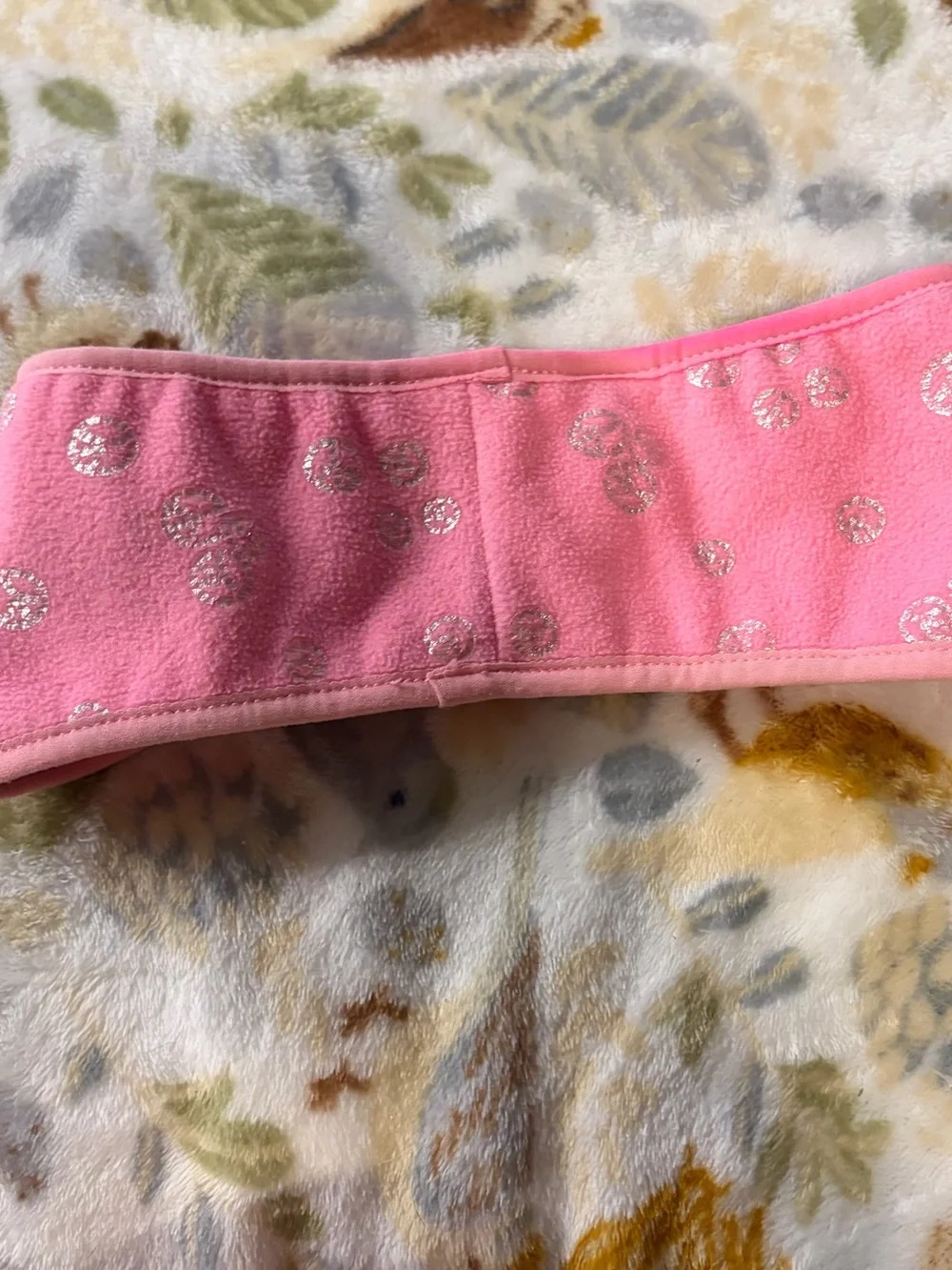 Old Navy Pink Fleece Headband with Silver Peace Signs